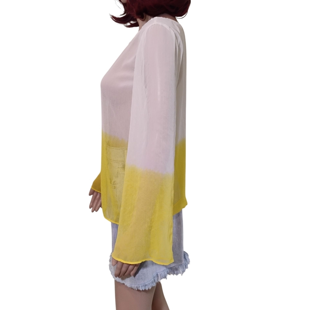 Gianni Bini Yellow and White Semi-sheer Oversized Top - Picture 4 of 8